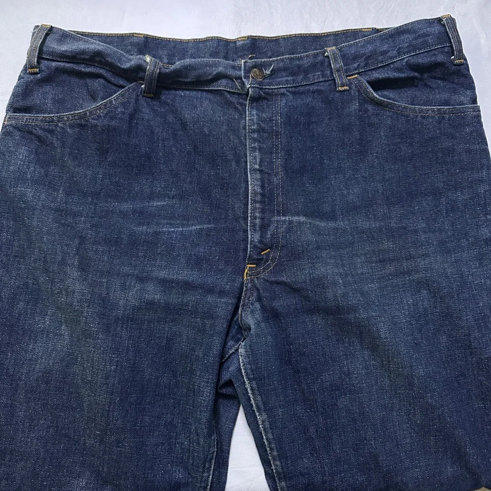 Vintage 70s Levis 646 Orange Tab Bell Bottom Jeans Talon 42 Dark Wash 40x29